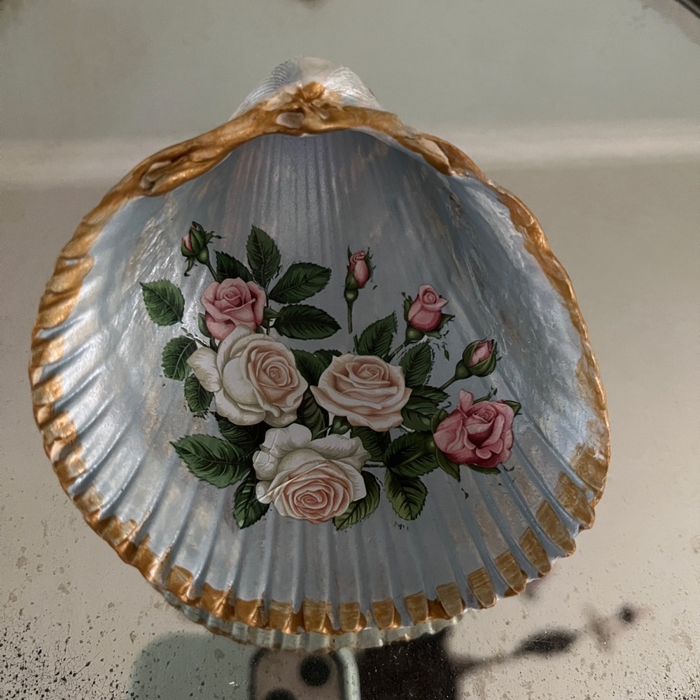 Decorative Shell with Floral Design Trinket dish  Hand curated in Charleston
